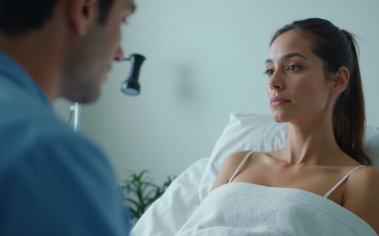 Consultation entre un patient et un chirurgien esthétique sur l'abdominoplastie.