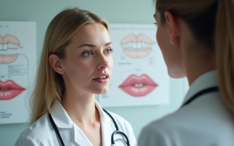 Consultation médicale pour corriger une asymétrie buccale avec un médecin esthétique.