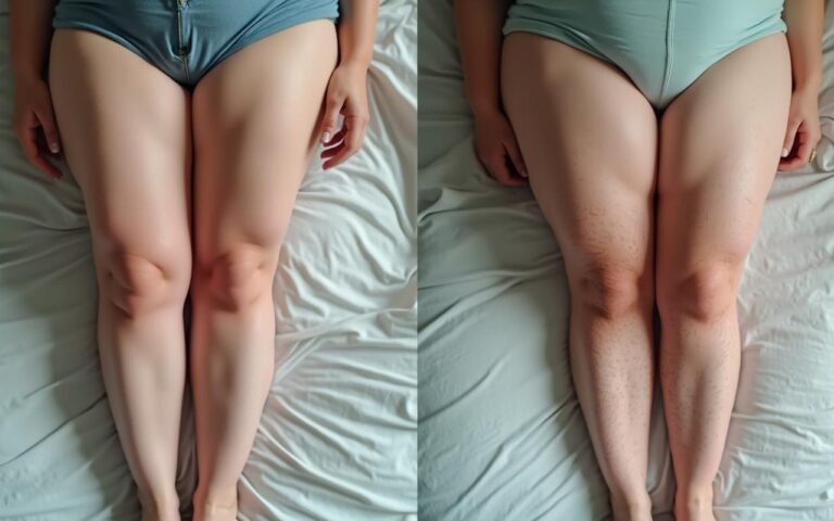 Comparaison des membres inférieurs d'une femme atteinte de lipœdème et d'une femme obèse.