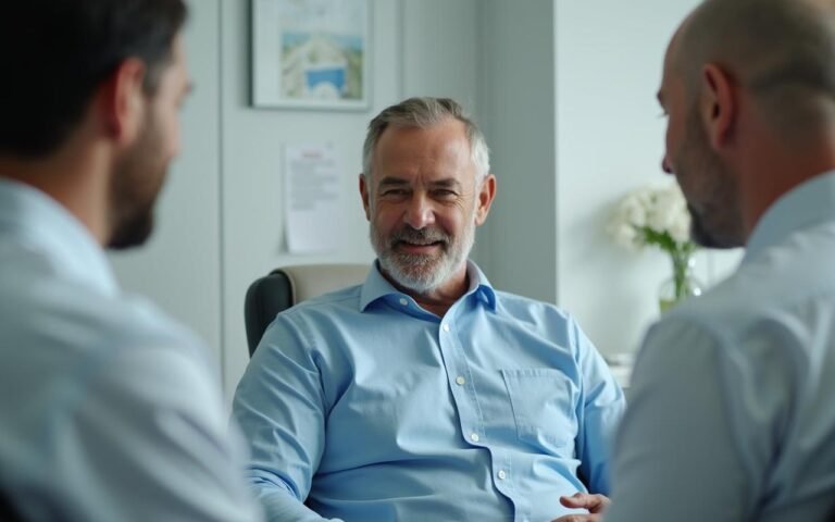 Homme de 50 ans en consultation pour une greffe capillaire.