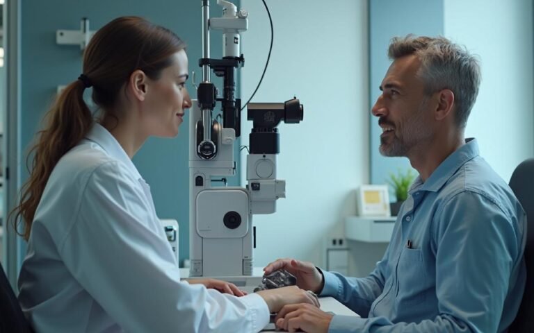 Examen de la vue pour évaluer l'éligibilité à la chirurgie LASIK.