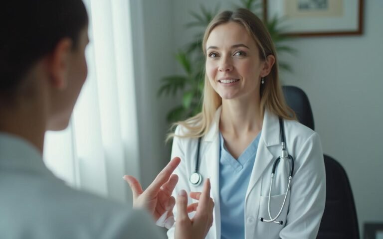 Consultation post-opératoire pour augmentation mammaire avec un chirurgien esthétique.