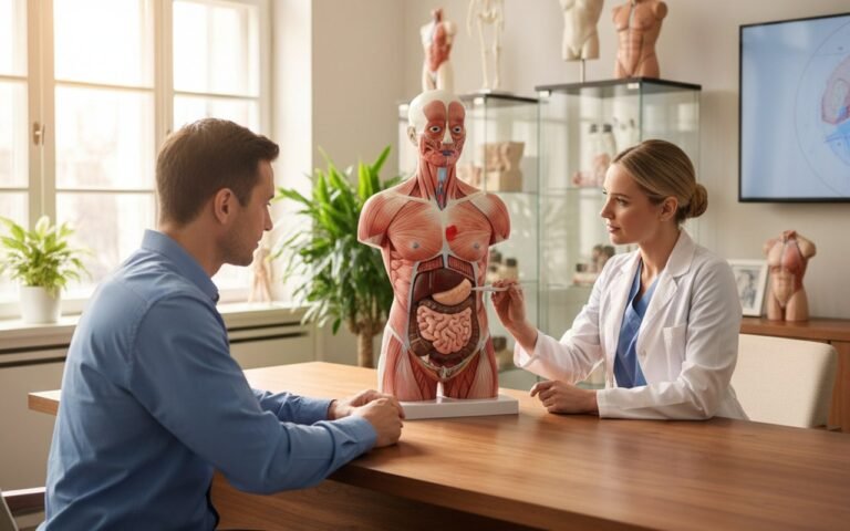 Consultation médicale pour chirurgie abdominale esthétique chez un homme