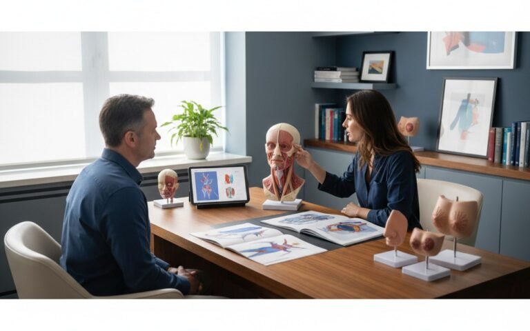 Consultation chirurgicale pour la chirurgie esthétique des mamelons.