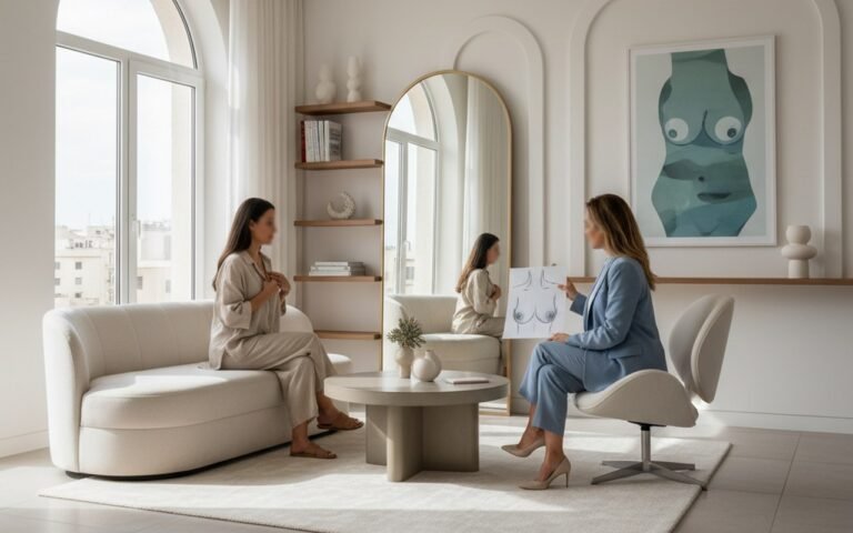 Consultation esthétique pour réduction aréolaire en Tunisie, ambiance professionnelle et rassurante.