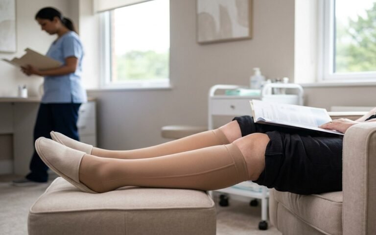 Bas de contention après chirurgie du lipœdème des jambes complètes