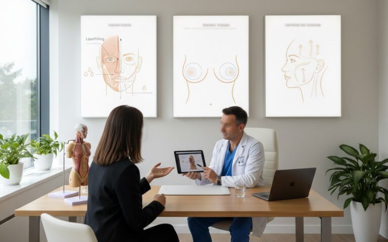 Consultation esthétique pour restaurer le volume des fesses avec un chirurgien.