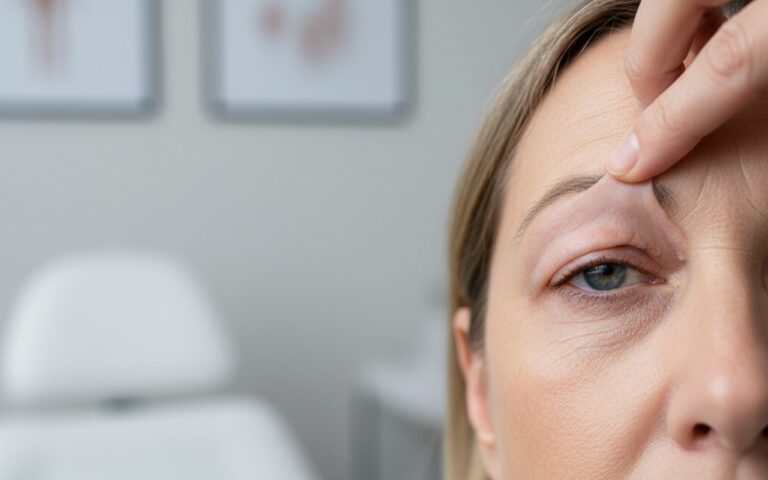 Illustration réaliste sur Paupières qui recouvrent les yeux ? Retirez l'excès de peau par blépharoplastie