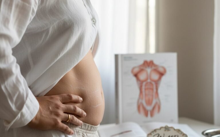 Illustration réaliste sur Ventre abîmé après grossesse ? Redessinez votre silhouette par abdominoplastie en Tunisie